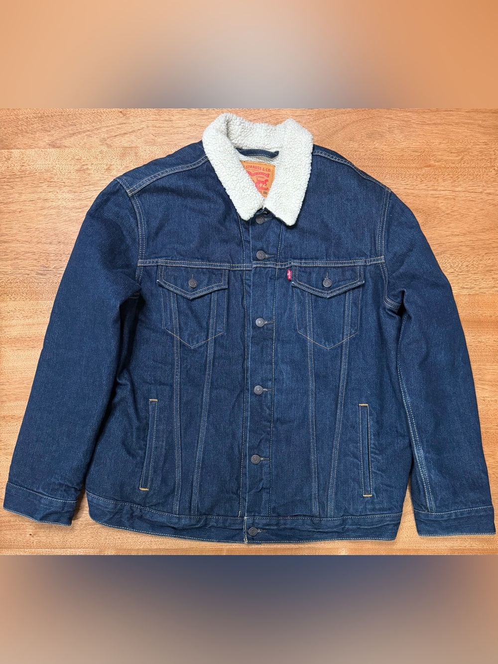 Levis Men’s Sherpa Lined Denim Trucker Jacket Dark Wash Indigo, Size 2XL